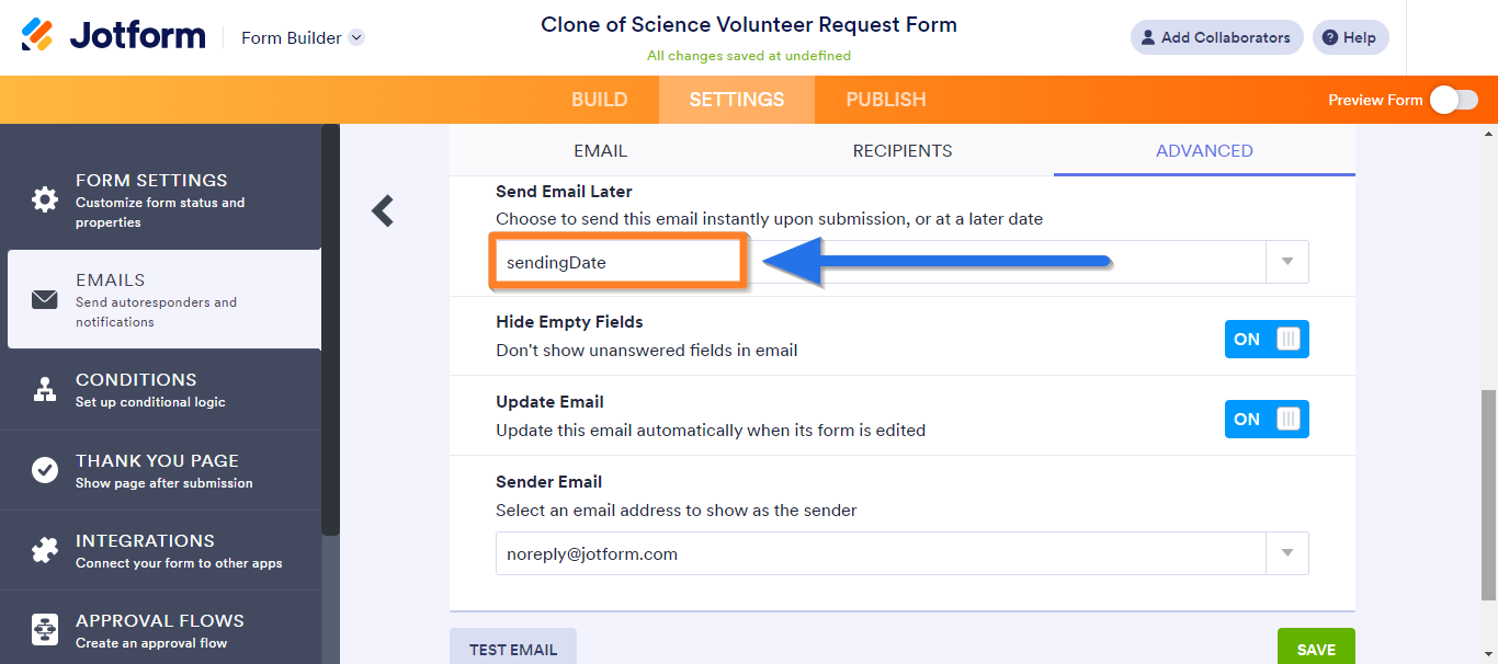 How can I send an email to applicants after 7 days of their event date specified in their form? Image 2 Screenshot 41