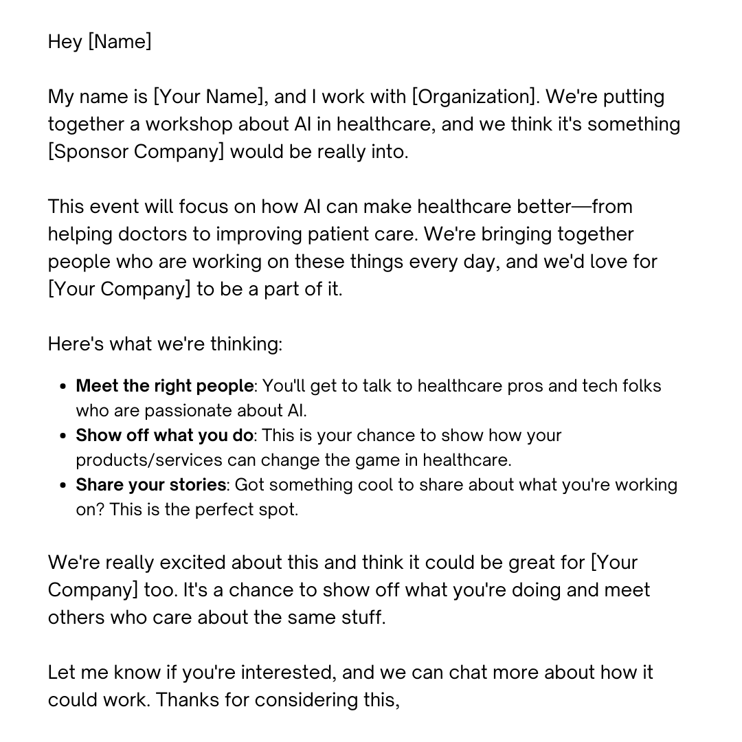 sponsorship email examples, healthcare sponsorship