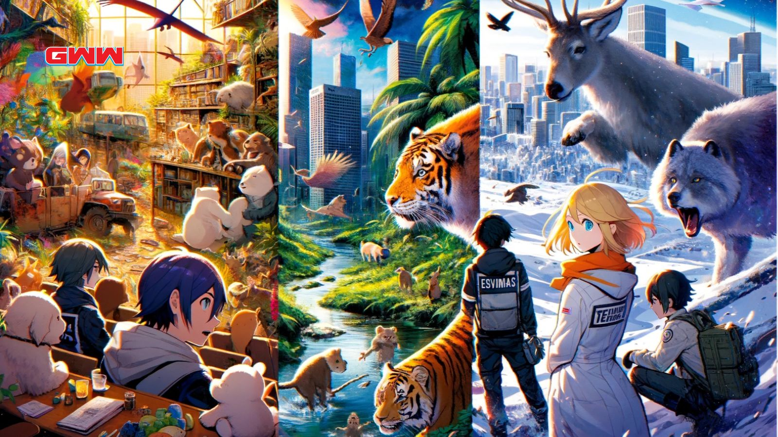 Furry anime characters in Japari Park, post-apocalyptic Tokyo, and dramatic scene