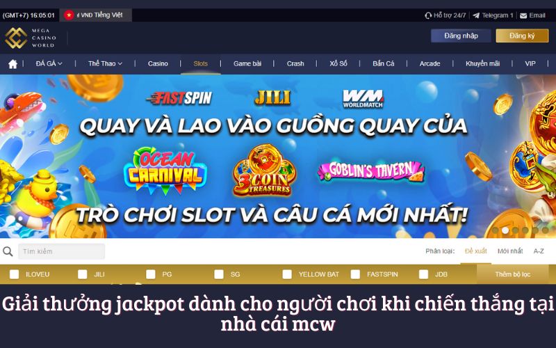 Giải thưởng jackpot dành cho người chơi khi chiến thắng tại nhà cái mcw