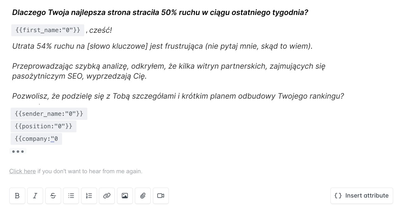 Cold mailing, Hunter.io, przykład zimnego listu