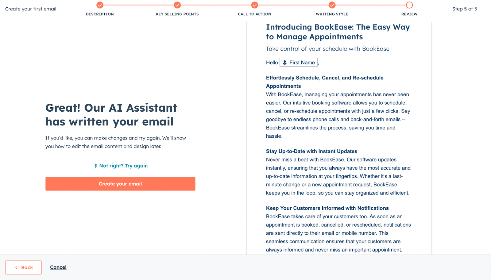 Screenshot of HubSpot's AI Assistant offering suggested and/or custom CTAs.