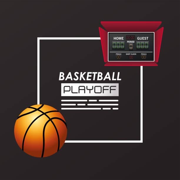 basketball sport poster with balloon and scoreboard basketball sport poster with balloon and scoreboard vector illustration design NBA Score Update Apps stock illustrations