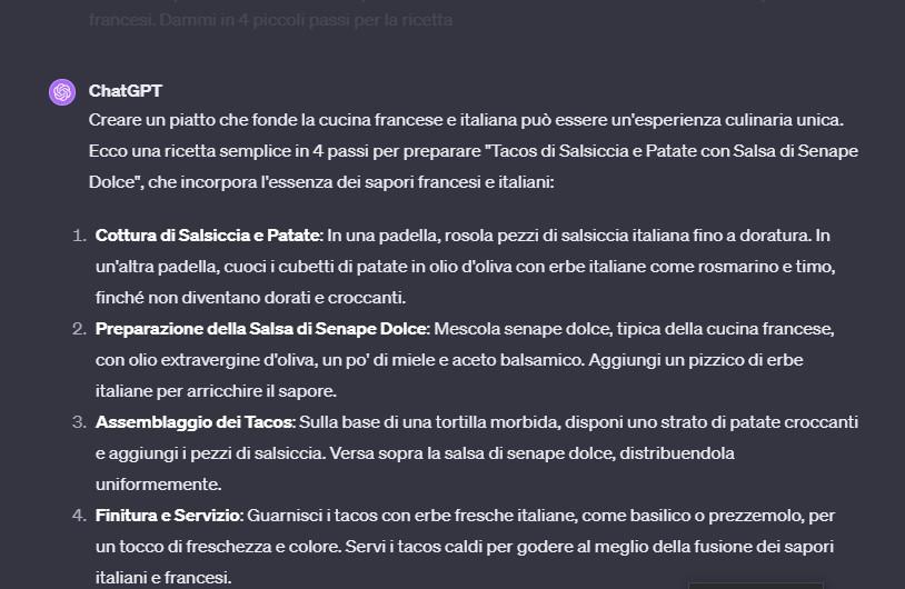 Utilizzo di chatgpt per la ricetta