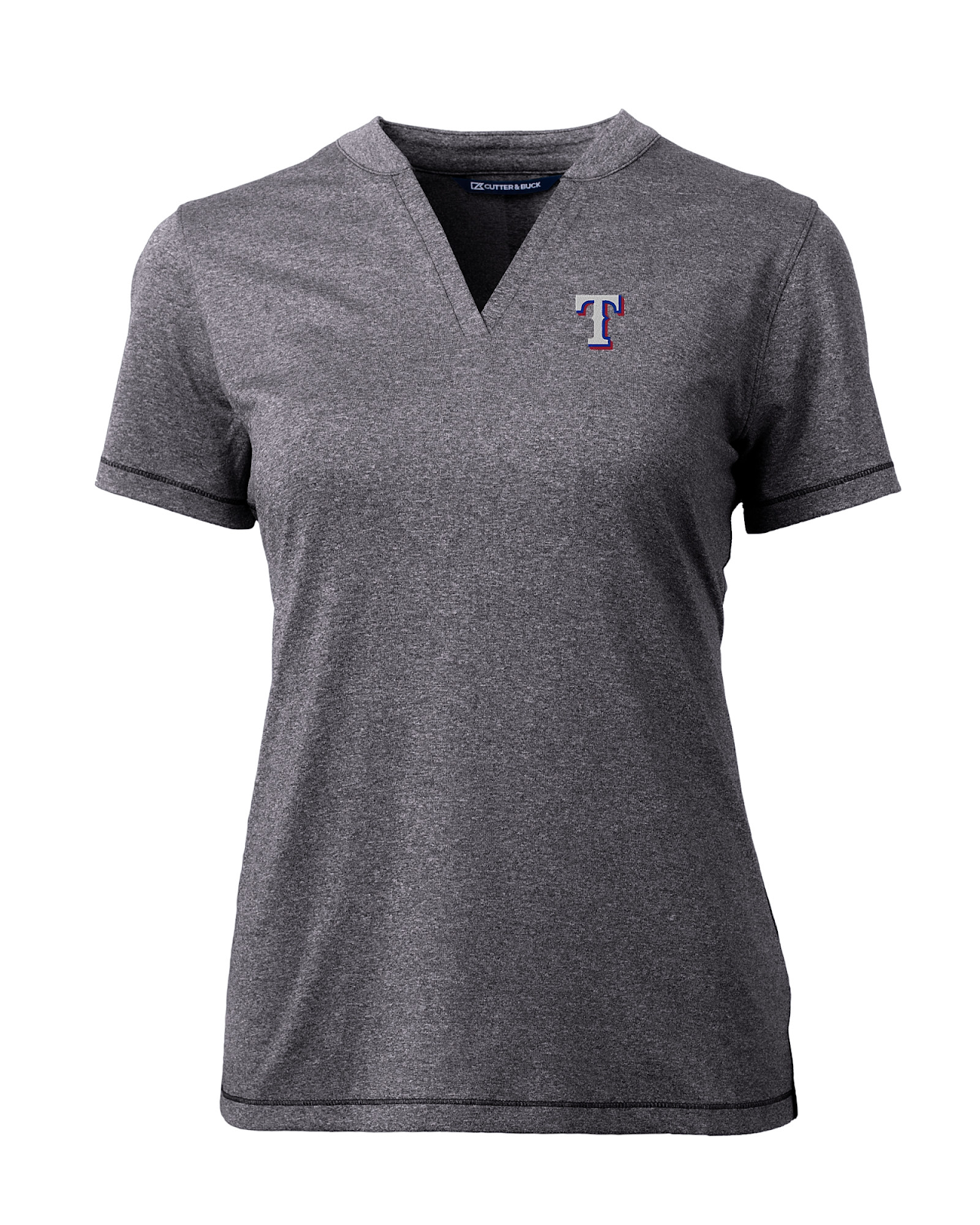 Cutter & Buck Texas Rangers Forge Heathered Stretch Women’s Blade Top in Charcoal Heather/Dark Grey