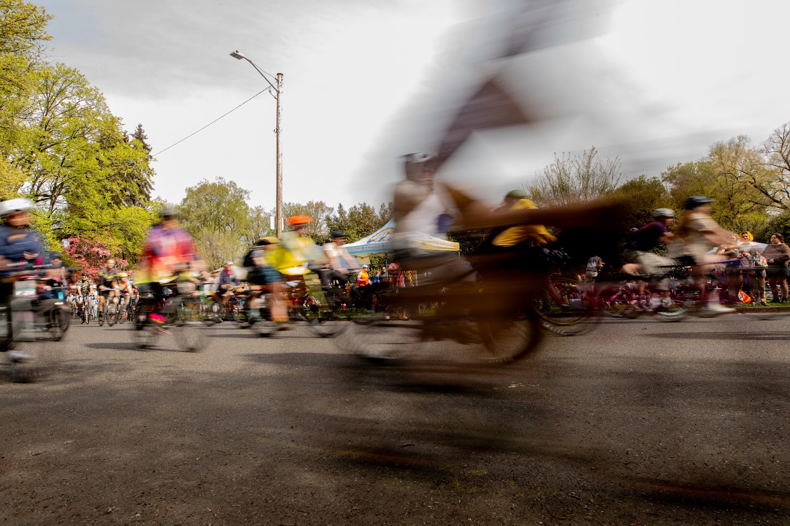 A blurry action shot of riders in the Ladd's 500 relay in Portland.