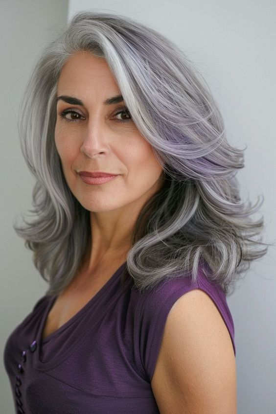 Hair color ideas :  Picture of a lady wearing the silver lavender