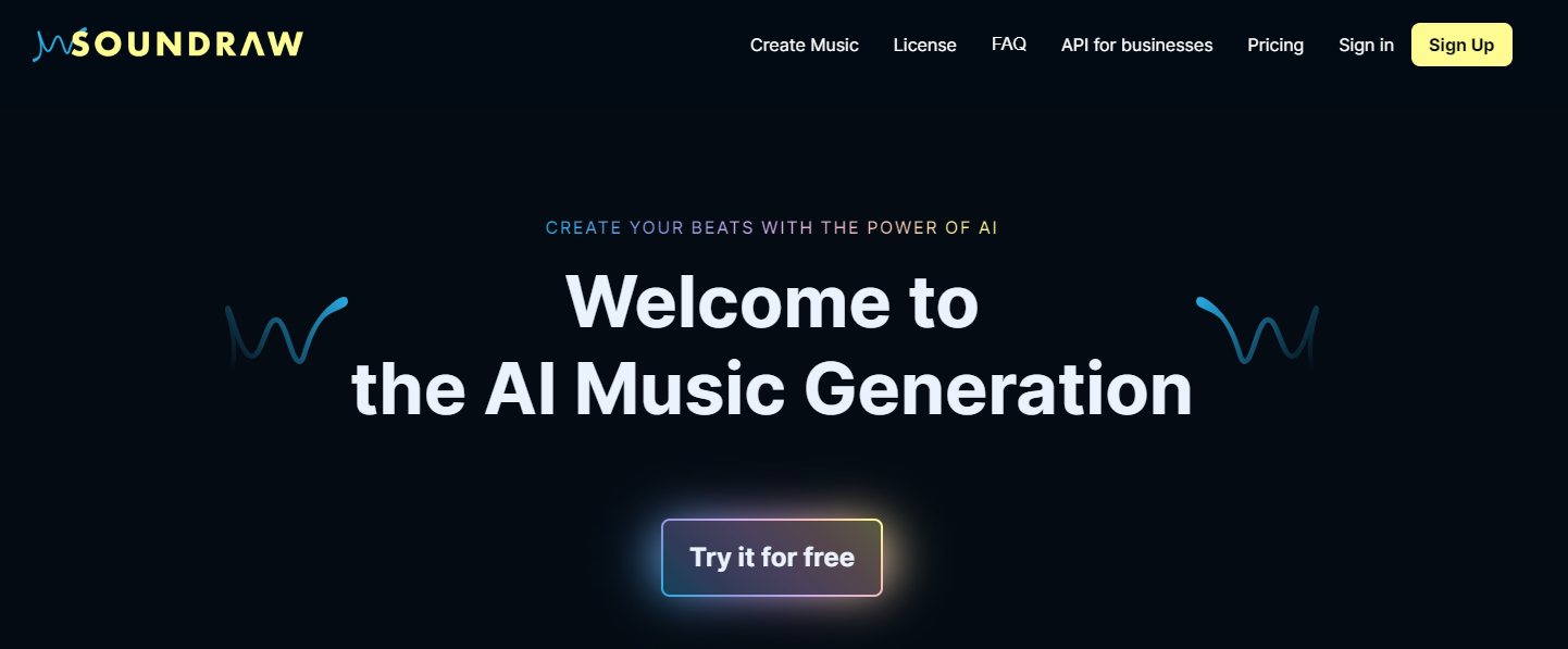 The homepage for the Soundraw.io AI music generator.