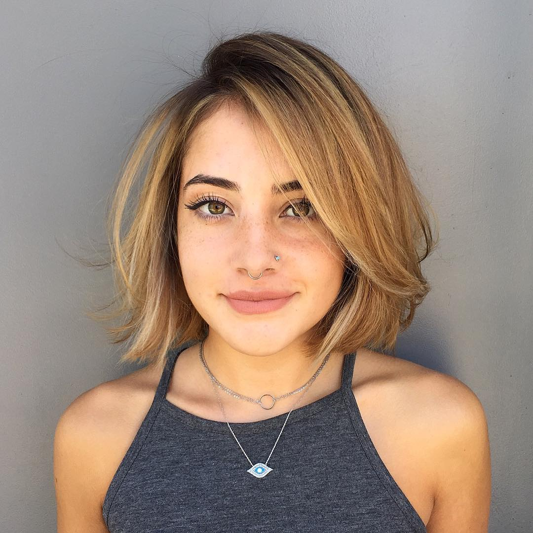 Caramel Bob with Root Lift and Swoopy Bangs Gorgeous Medium Length Hairstyles