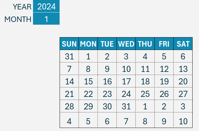 A calendar with numbers and numbers

Description automatically generated