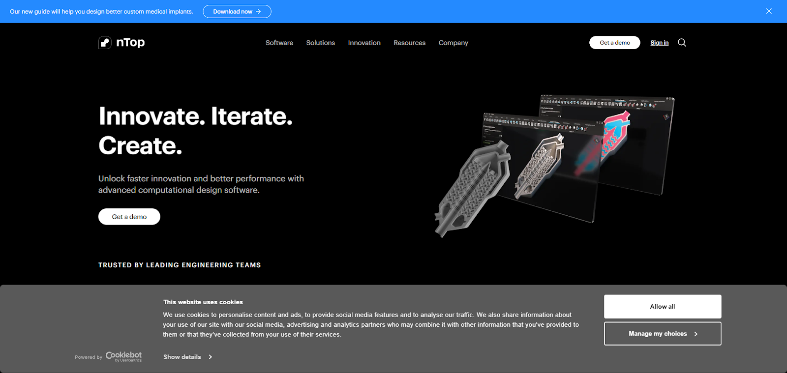 A screenshot of nTopology's website