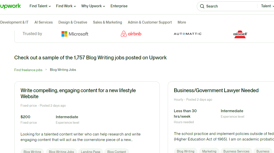 Upwork - A Platform Where You Can Find Talented Professionals Offering Blog Post Writing Services
