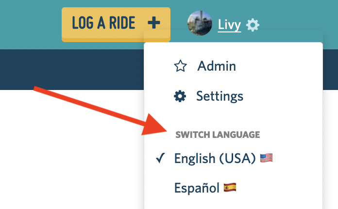 Screenshot showing the Switch Language option in the dropdown in the right hand corner of the page