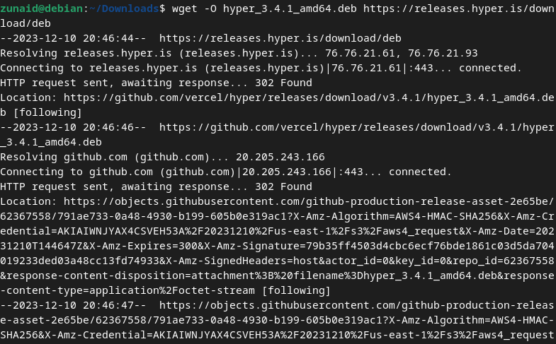 Download Hyper terminal DEB file using wget