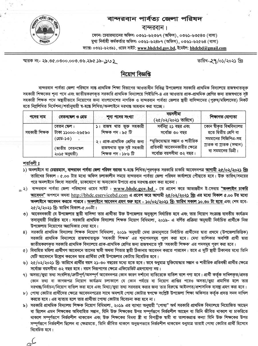 Bandarban Hill District Council Job Circular