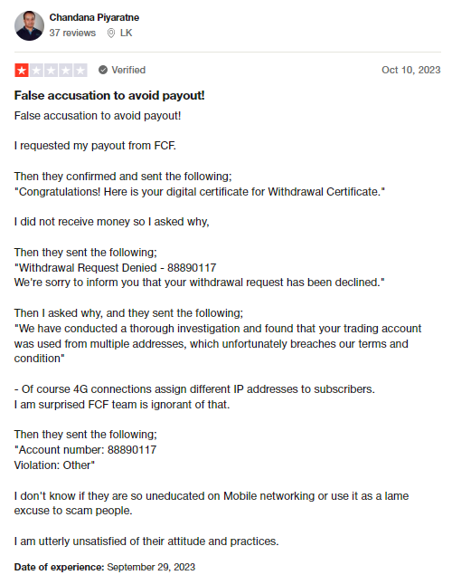 Forex Capital Funds complaints on Trustpilot