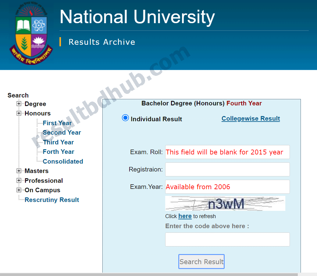 Honours 4th Year Result 2022