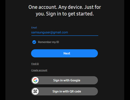 Samsung login screen on a computer