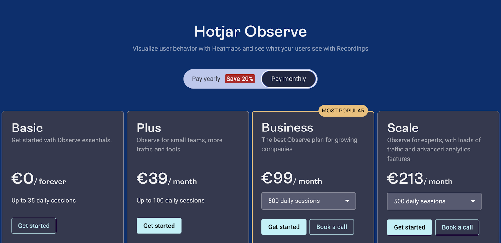 Hotjar Observe pricing