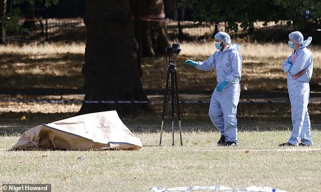 Forensics were gathering evidence at the crime scene in north London on Friday