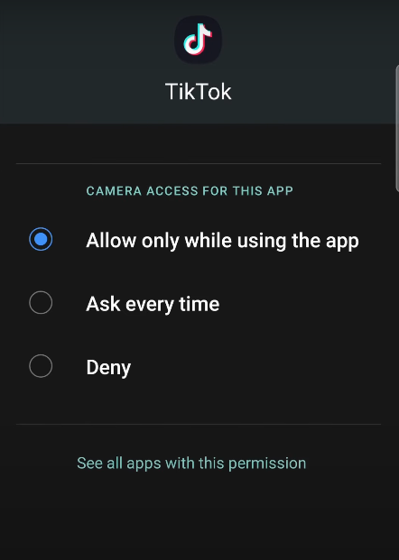 Allowing TikTok camera permission android