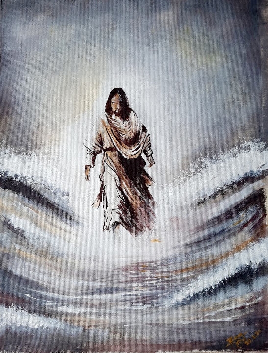 Image: Jesus walks on the waters. Painting by Rodney Anthony, 2024. Gold Coast. 