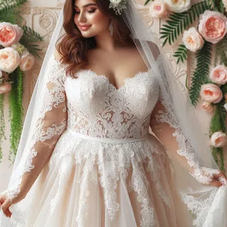 Noiva usando vestido plus size com rendas