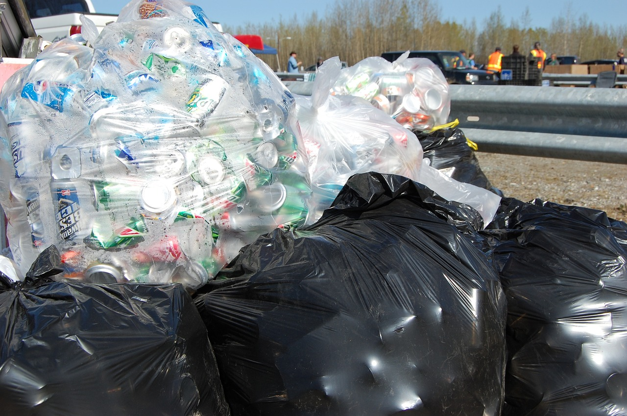 collection of clear and black trash bags