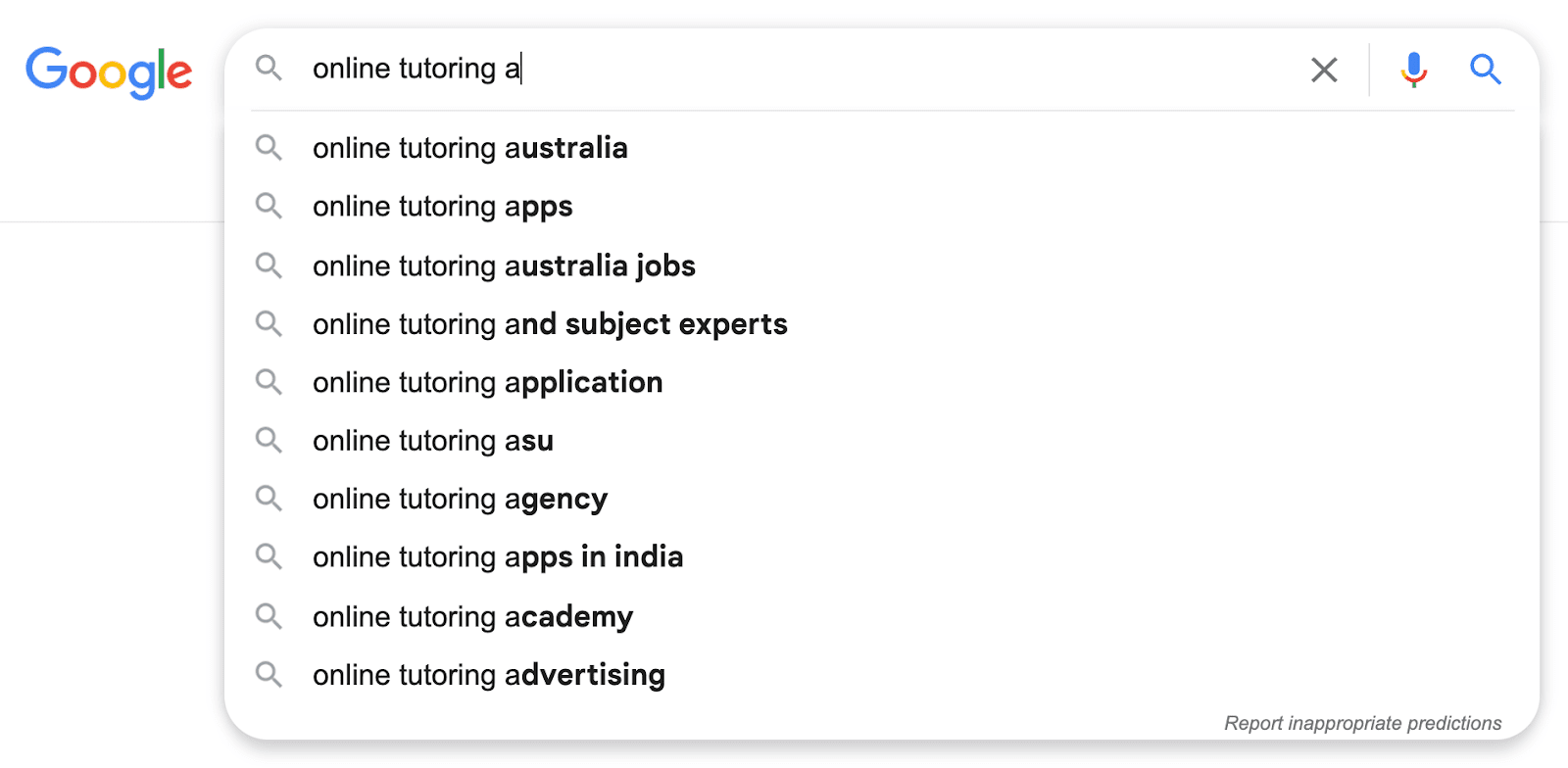 Google autocomplete example