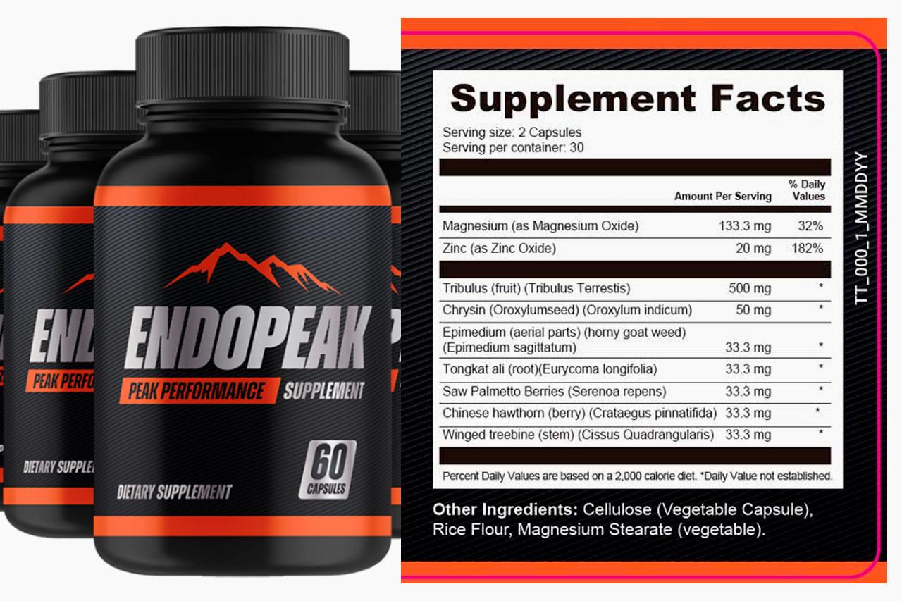 EndoPeak Supplement Facts Label