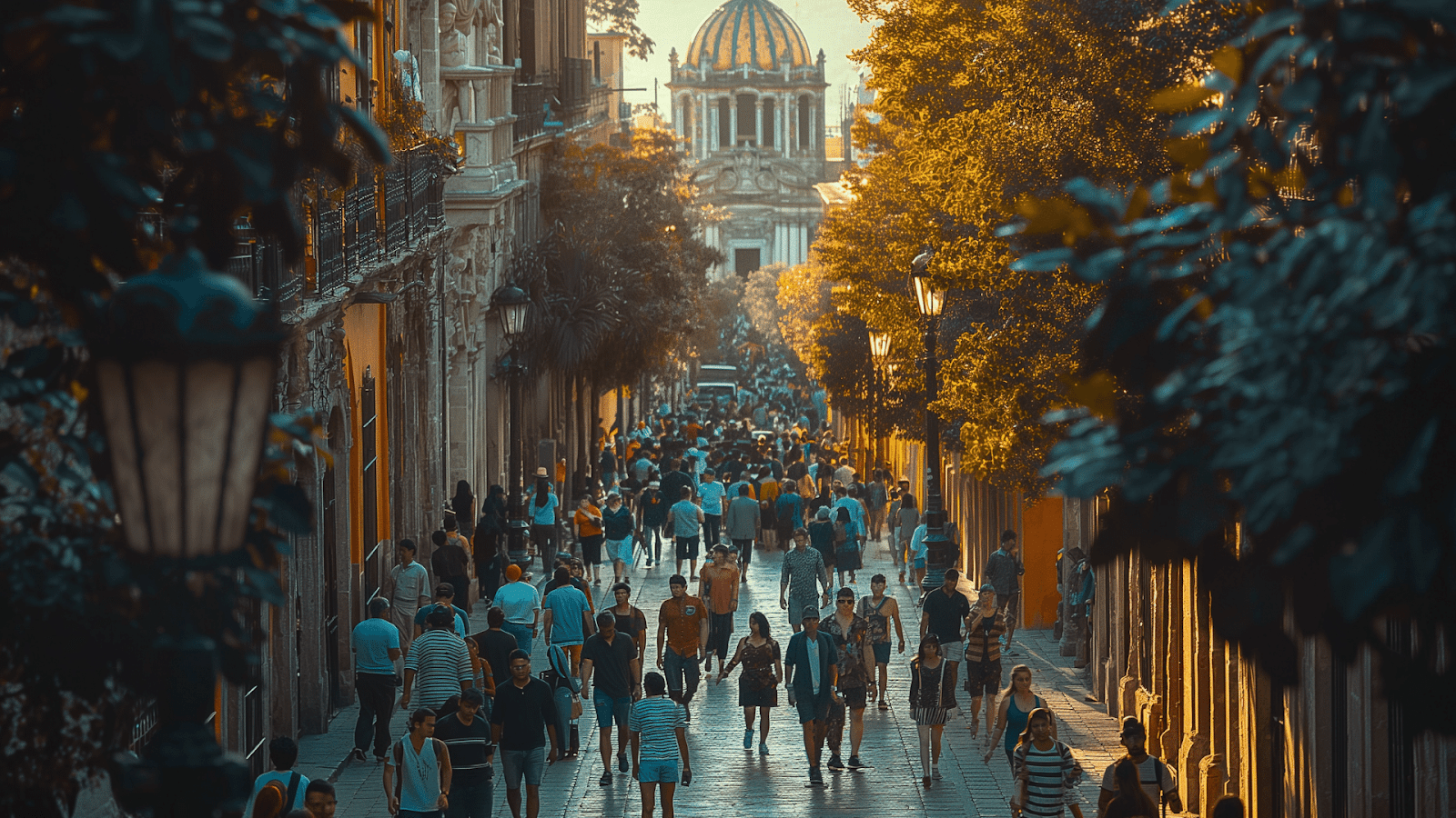 Busy street in Mexico City with people