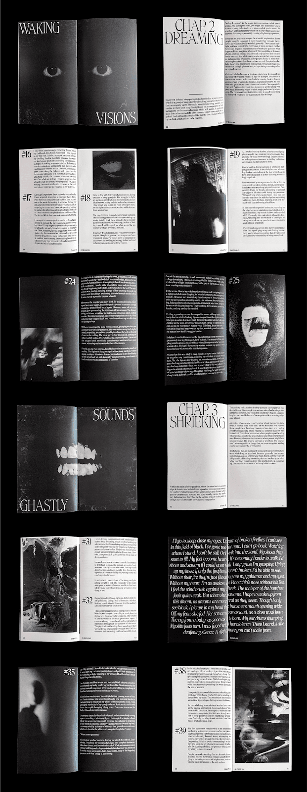 editorial design  Collection typography   Photography  graphic design  book sleep paralysis black and white publication book design