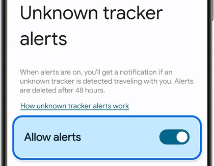 Unknown tracker alerts button activated on a Galaxy S24 Ultra