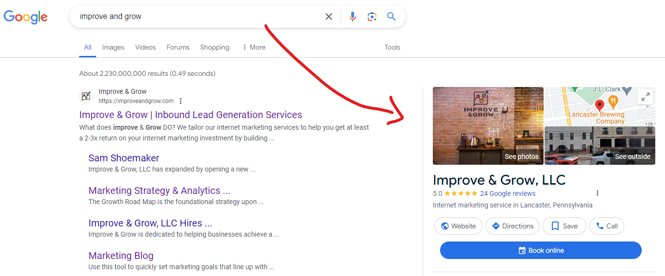 Google search for Improve & Grow, LLC