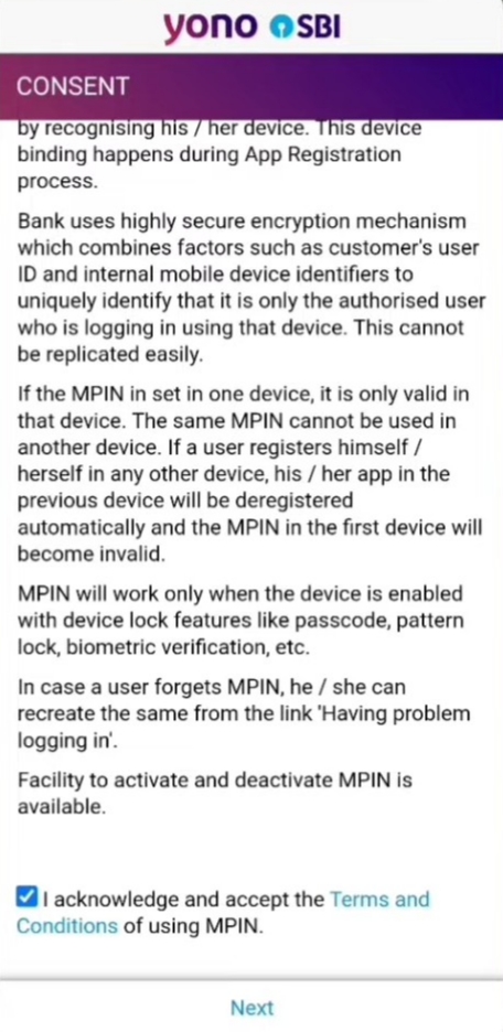 sbi app login Agree To The Terms And Conditions