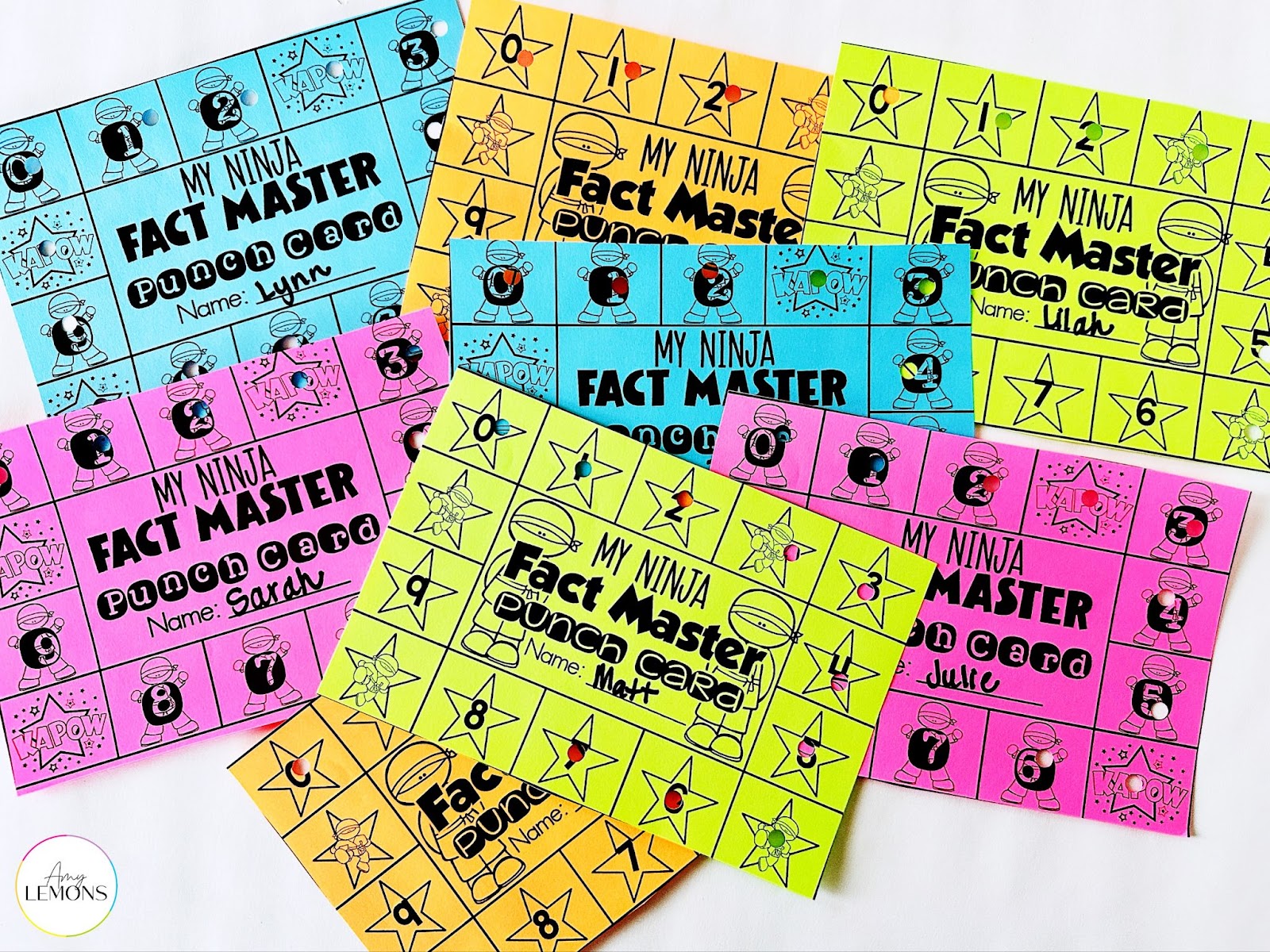 Math fact mastery tracking punch cards