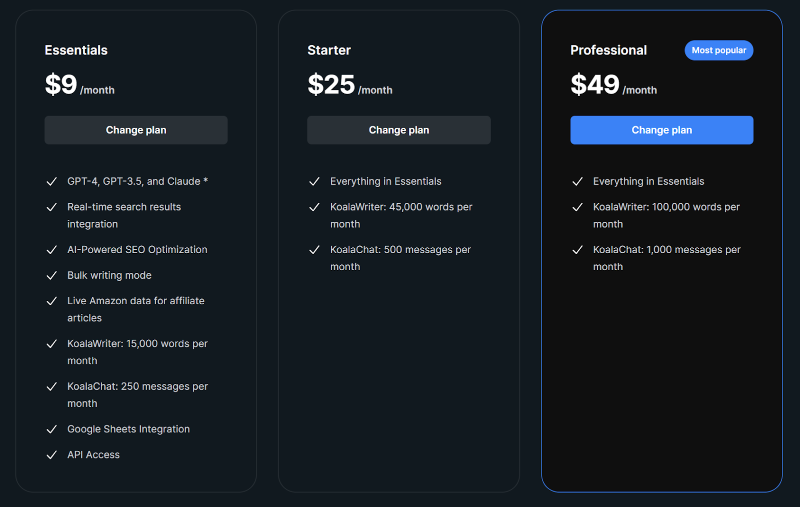 freelancing with AI: Koala AI pricing plans