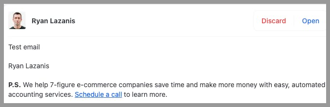 Sample of a P.S. template in an email signature