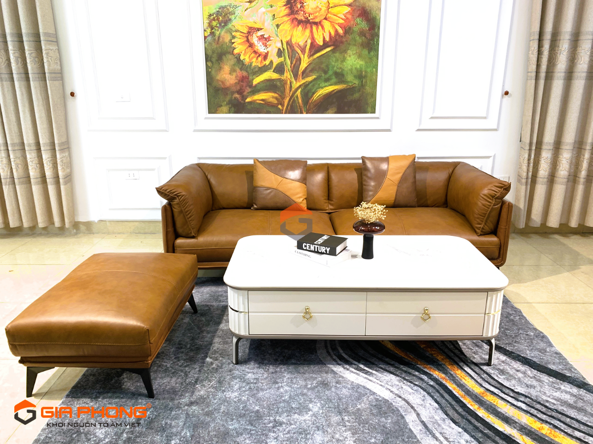 Ghế sofa da phòng khách đẹp với chất liệu da cao cấp - Nội thất Gia Phong