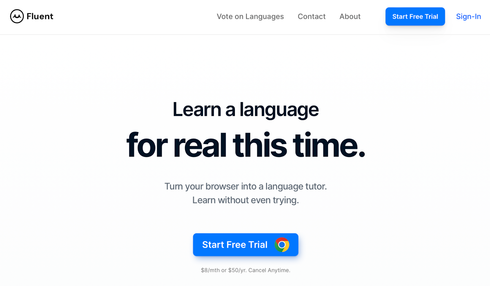 Fluent é uma ferramenta com tecnologia de IA projetada para traduzir palavras em sites para ajudar a aprender outros idiomas