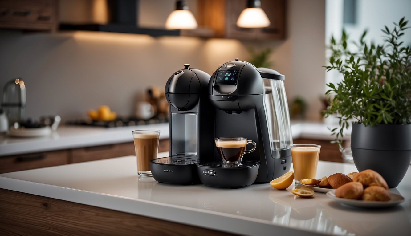 A black Cafeteira Arno Nescafé Dolce Gusto Infinissima Touch DGI1 220v on a clean kitchen counter
