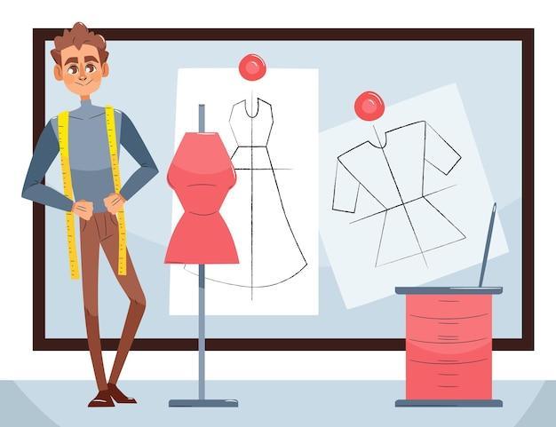 Fashion designer illustration with man in the studio