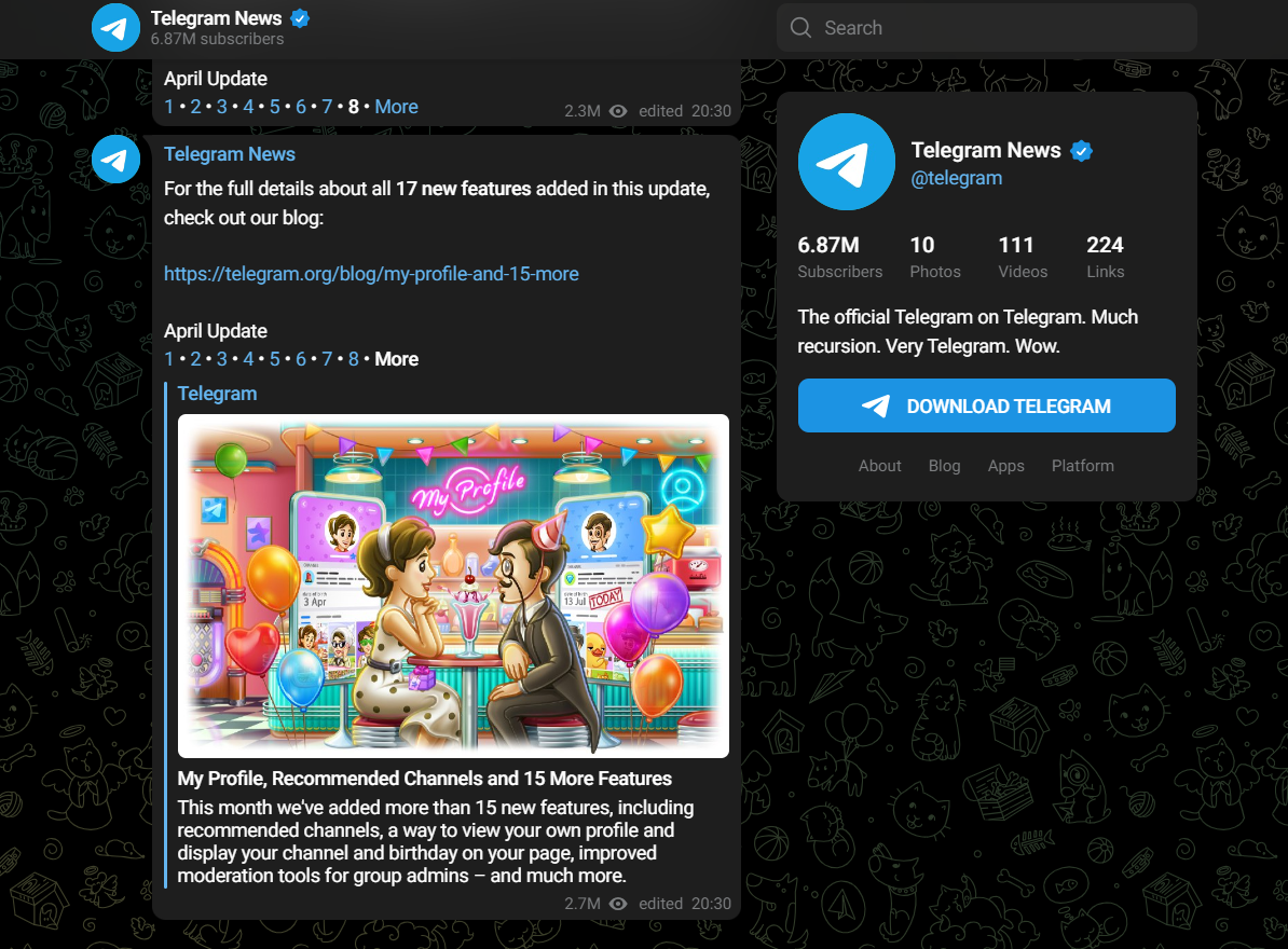 Screenshot of Telegram's UI