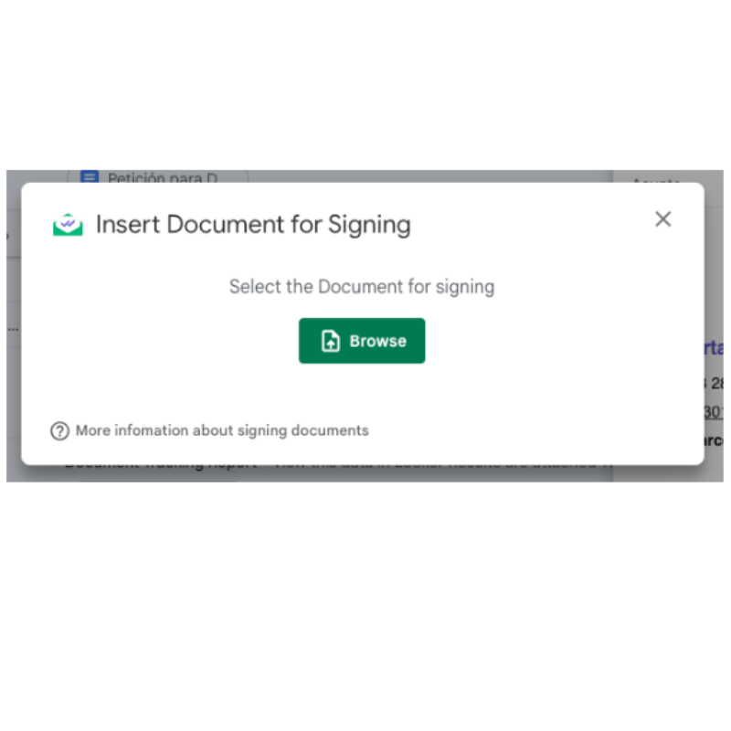 Insert Document for Signing popup