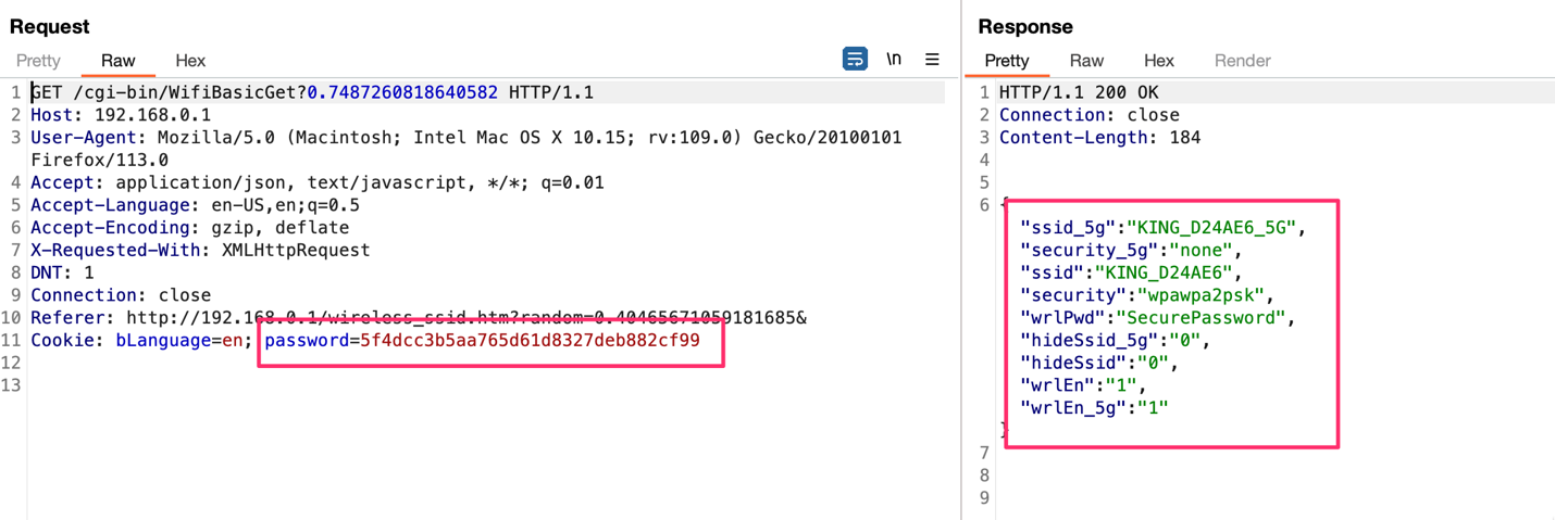 Screenshot by white oak security of HTTP request with authentication cookies included