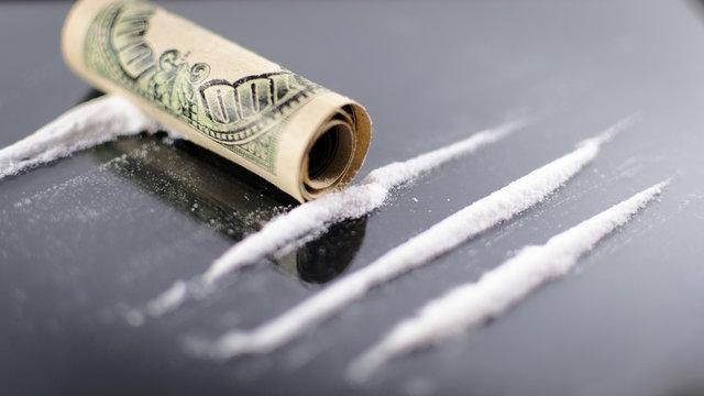 Cocaine Lines and Rolled up 100 Dollar Bill Stock Photo | Adobe Stock