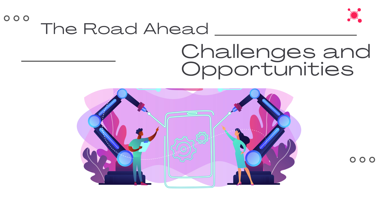 A road stretching into the horizon symbolizing the digital landscape, with the text 'The Road Ahead: Challenges and Opportunities' and the focus keyword 'Decentralized Social Media' highlighting the path forward in the realm of social media decentralization.