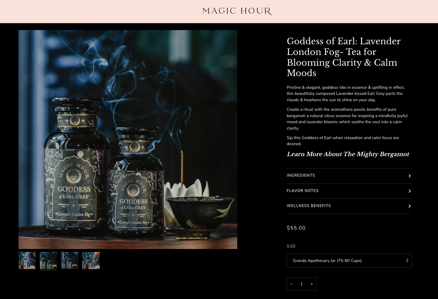Goddess of Earl Lavender tea packages eCommerce store screenshot