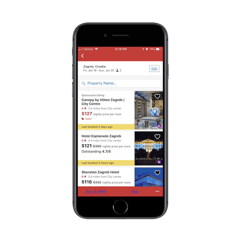 Hotels.com app search