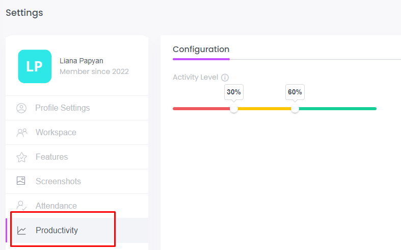 Productivity Settings on WebWork